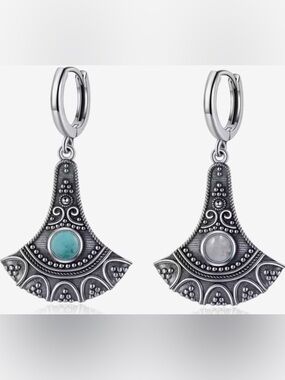 New .925 Sterling Dangle Earrings, Turquoise or Moonstone